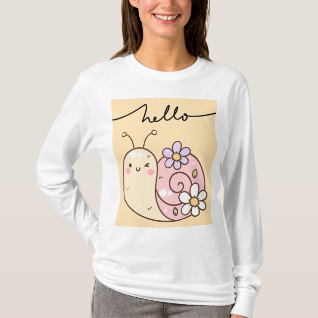 Niedliche Schnecke "Hallo" Langschläfer Frauen T - T-Shirt (Vorderseite)