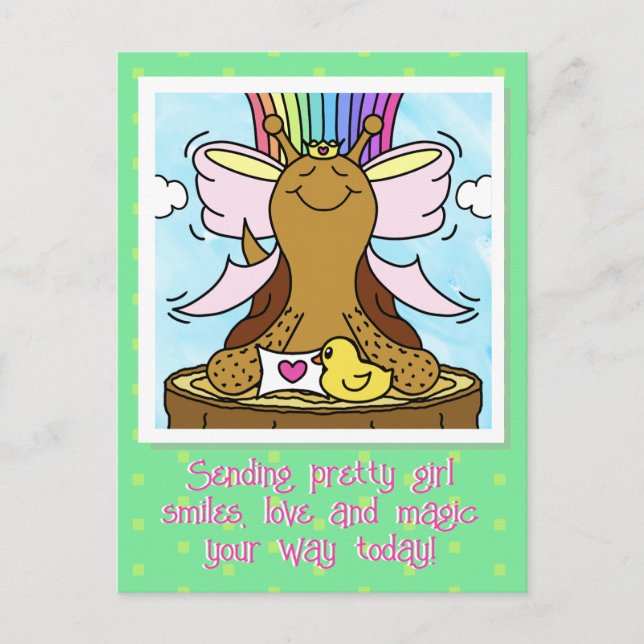 Niedliche Schnecke Rosa Haar Ribbon Hübsch Girl lä Postkarte (Vorderseite)