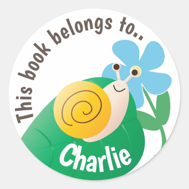 Niedliche Schnecke und Blume Personalisiertes Buch Runder Aufkleber (Vorderseite)