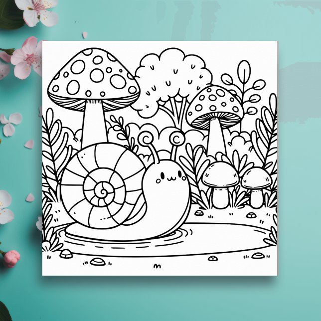 Niedliche Schnecke und Pilze | Color Me Notecard (Von Creator hochgeladen)