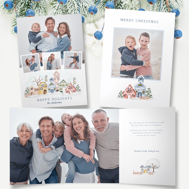 Niedliche schneebedeckte Weihnachtsfeiertage 4 Fot Dreifach Gefaltete Karte (Von Creator hochgeladen)