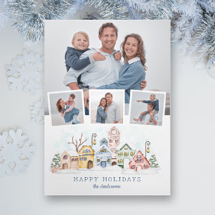 Niedliche schneebedeckte Weihnachtsfeiertage 4 Fot Feiertagskarte