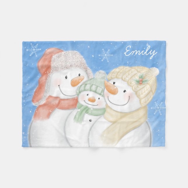Niedliche Schneefamilie Fleecedecke (Vorderseite (Horizontal))