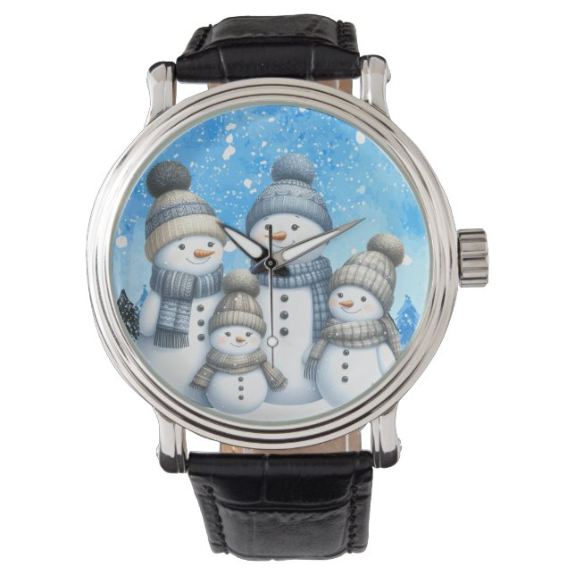 Niedliche Schneefamilie im Schnee Armbanduhr (Vorderseite)