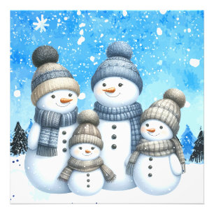 Niedliche Schneefamilie im Schnee Fotodruck