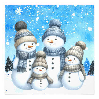 Niedliche Schneefamilie im Schnee Fotodruck