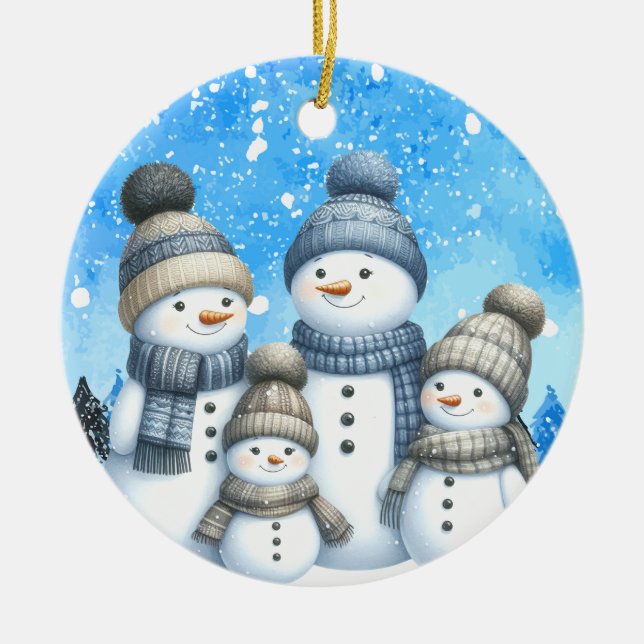 Niedliche Schneefamilie im Schnee Keramik Ornament (Vorne)