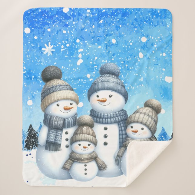 Niedliche Schneefamilie im Schnee Sherpadecke (Vorderseite)