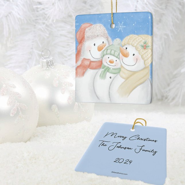 Niedliche Schneefamilie Keramikornament (Cute Snow Family Custom Christmas Ornament)