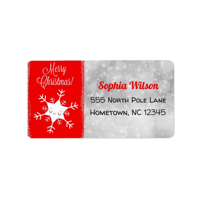 Niedliche Schneeflocke Frohe Weihnachten Rot Adressaufkleber (Vorne)