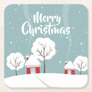 Niedliche Schneehäuser und Bäume Weihnachten Rechteckiger Pappuntersetzer