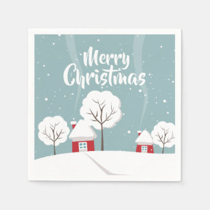 Niedliche Schneehäuser und Bäume Weihnachten Serviette