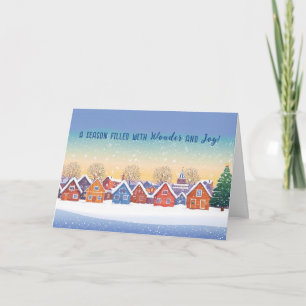 Niedliche Schneehäuser Winterlandschaft Weihnachte Feiertagskarte