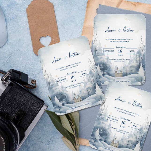 Niedliche Schneelandschaft Winter Hochzeit Einladu Magnet (Cute Snowy Landscape Winter Wedding Invitation Magnet)