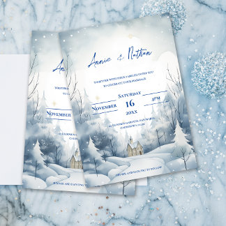 Niedliche Schneelandschaft Winterhochzeit Einladung