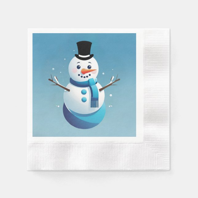 Niedliche Schneemann-Illustrationspapier Napkin Serviette (Vorderseite)