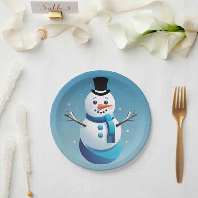 Niedliche Schneemann-Illustrationsplatte Pappteller (Hochzeit)
