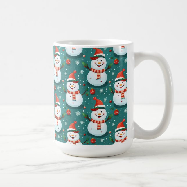 Niedliche Schneemänner mit Weihnachtsbaum Kaffeetasse (Rechts)
