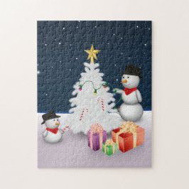 Niedliche Schneemänner mit Weihnachtsbaum Puzzle