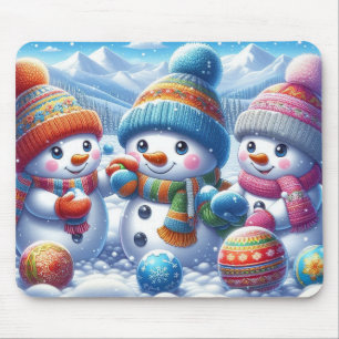 Niedliche Schneemänner spielen Wintermaus-Geschenk Mousepad