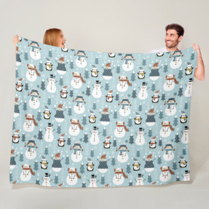 Niedliche Schneemänner und Pinguine Fleece Blanket