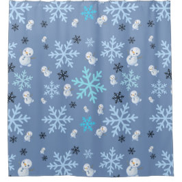 Niedliche Schneemänner und Schneeflocken in aquama Duschvorhang