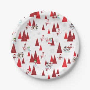 Niedliche Schneemänner und Weihnachtsbaumen Pappteller