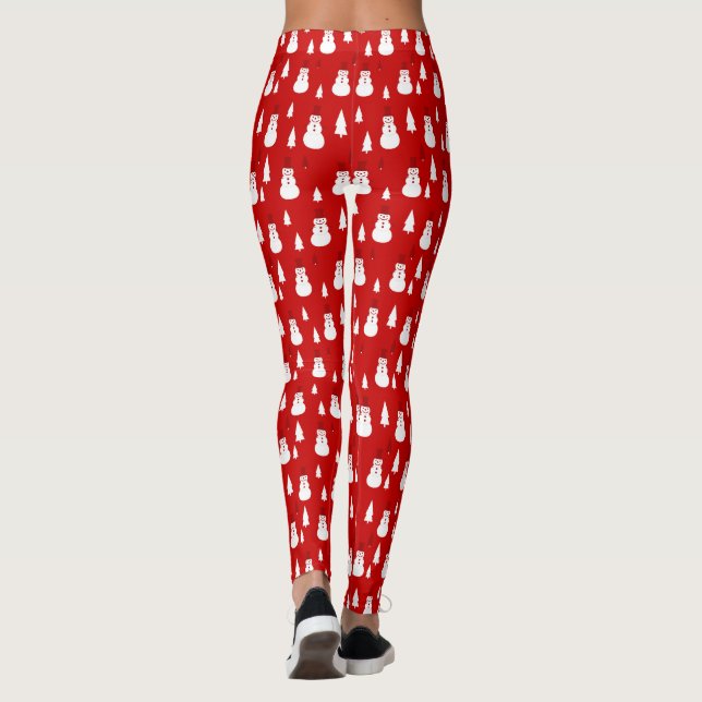 Niedliche Schneemänner und Weihnachtsbaummuster Leggings (Rückseite)