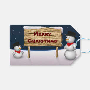 Niedliche Schneemänner wünschen frohe Weihnachten Geschenkanhänger