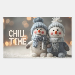 Niedliche Schneemannpuppen mit Strick Hats Rechteckiger Aufkleber