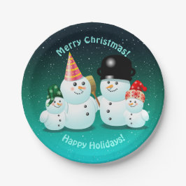 Niedliche Schneemannsfamilie Pappteller