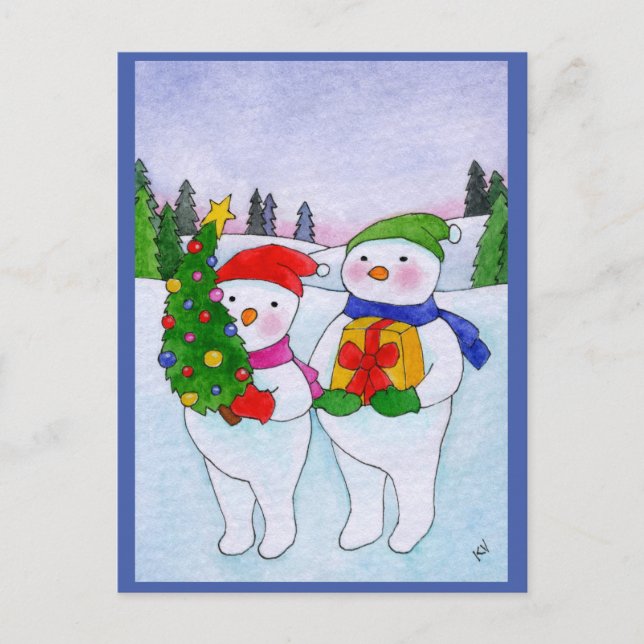 Niedliche Schneeschuh Weihnachtslandschaft Postkar Postkarte (Vorderseite)