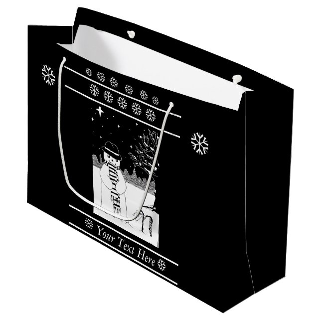 niedliche Schneeszene für Weihnachten Große Geschenktüte (Vorderseite Schrägansicht)