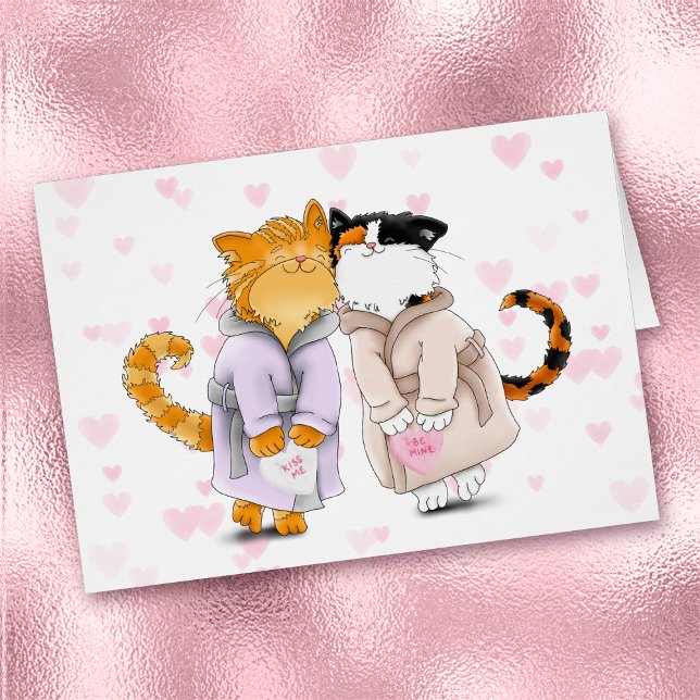 Niedliche Schnurrkatzen mit Robes Valentine Card (Von Creator hochgeladen)