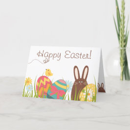 Niedliche Schokolade Bunny und Ostereier Happy Ost Feiertagskarte