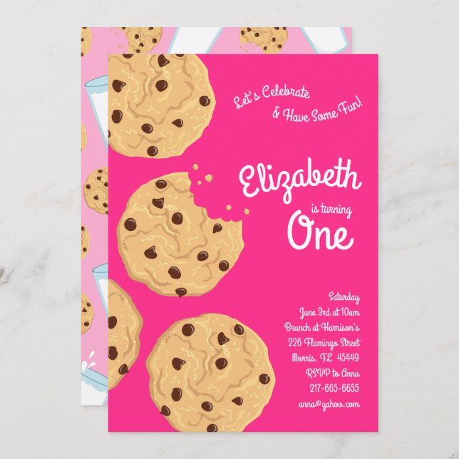 Niedliche Schokolade Chip Cookie Kinder 1. Geburts Einladung (Vorne/Hinten)