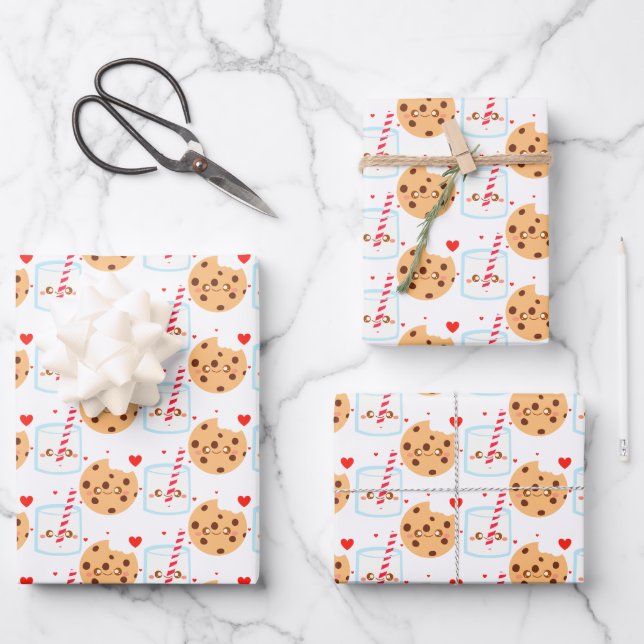 Niedliche Schokolade Chip Cookie und Milchglas Geschenkpapier Set (Vorderseite)