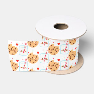 Niedliche Schokolade Chip Cookie und Milchglas Satinband