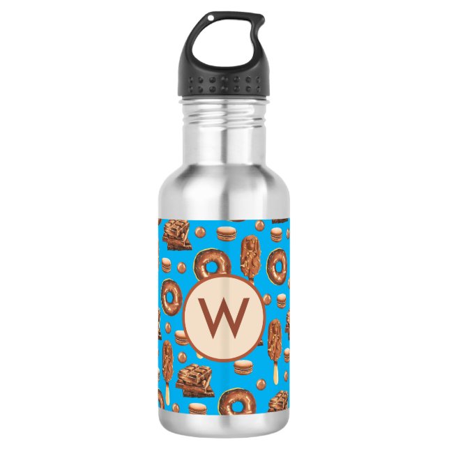 Niedliche Schokolade Eiscreme Donuts Monogramm Edelstahlflasche (Vorderseite)