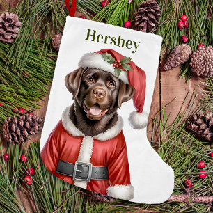 Niedliche Schokolade Labrador Retriever Puppy Sant Kleiner Weihnachtsstrumpf