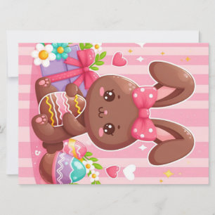 Niedliche Schokolade Osterhase mit rosa Streifen Feiertagskarte
