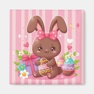 Niedliche Schokolade Osterhase mit rosa Streifen Magnet