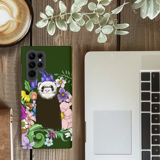 Niedliche Schokolade Sable Ferret Blumengrün Samsung Galaxy Hülle (Von Creator hochgeladen)