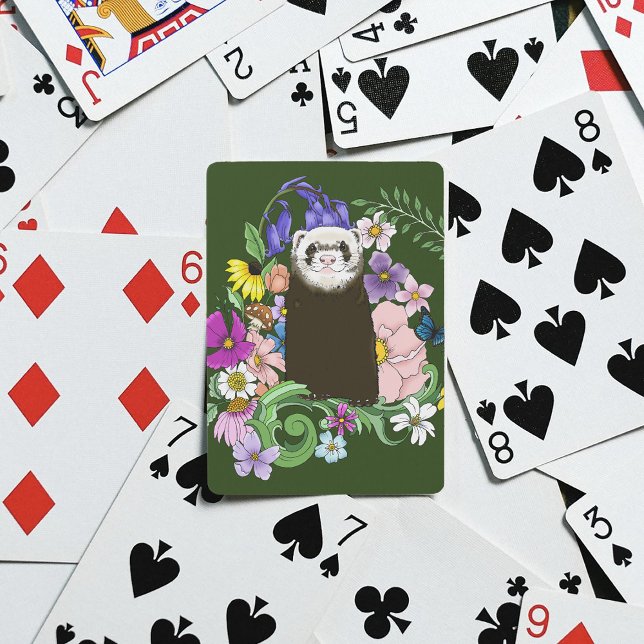 Niedliche Schokolade Sable Ferret Blumengrün Spielkarten (Von Creator hochgeladen)