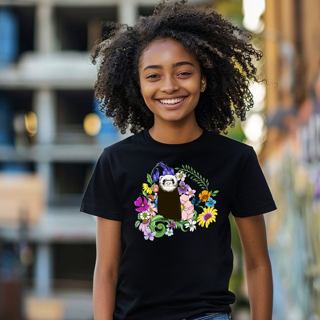 Niedliche Schokolade Sable Ferret Blumengrün T-Shirt (Von Creator hochgeladen)