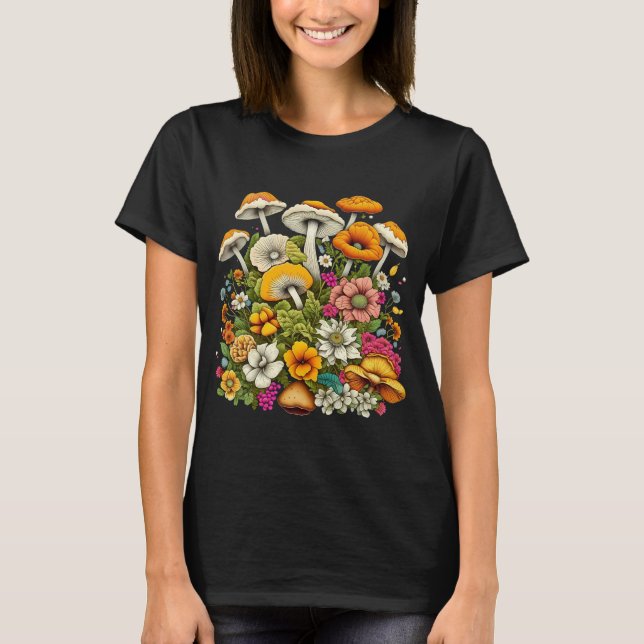 Niedliche schöne Blume und Pilze T-Shirt (Vorderseite)