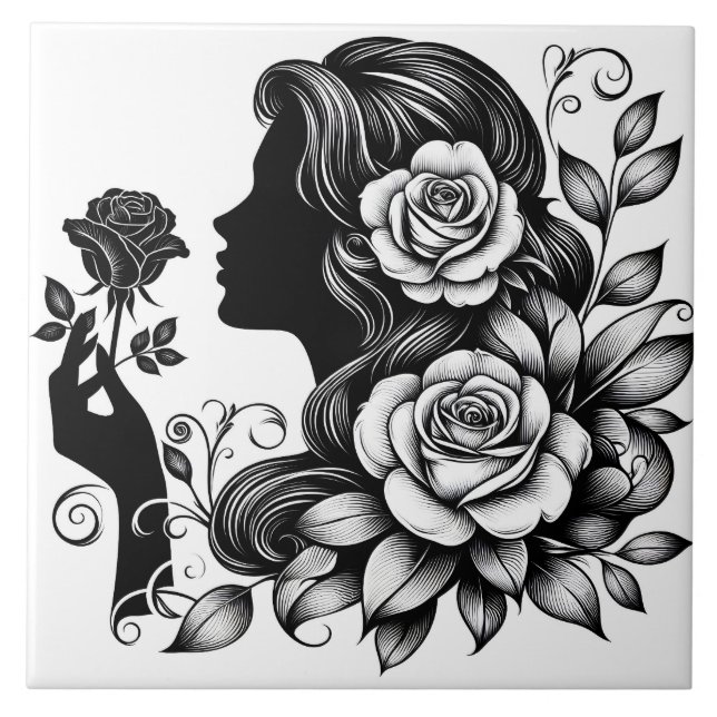 Niedliche schöne Dame, die Zuhause-Business macht Fliese (Vorderseite)