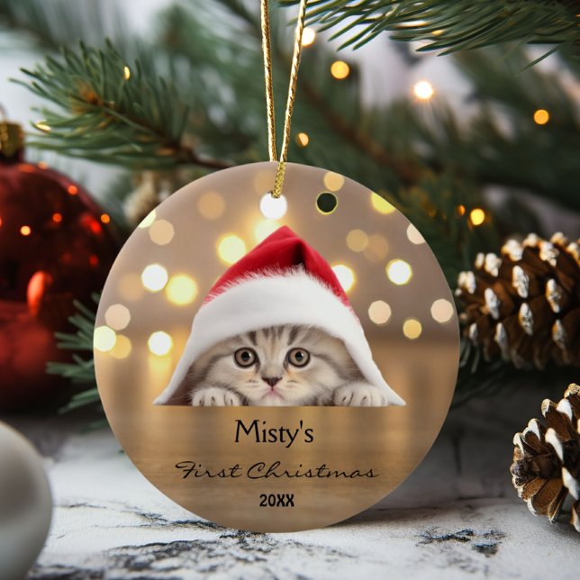 Niedliche schottische Falten Cat Weihnachtsmannmüt Keramik Ornament (Von Creator hochgeladen)