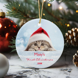 Niedliche schottische Falten Kat Weihnachtsmannmüt Keramik Ornament