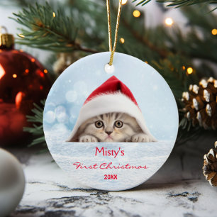 Niedliche schottische Falten Kat Weihnachtsmannmüt Keramik Ornament